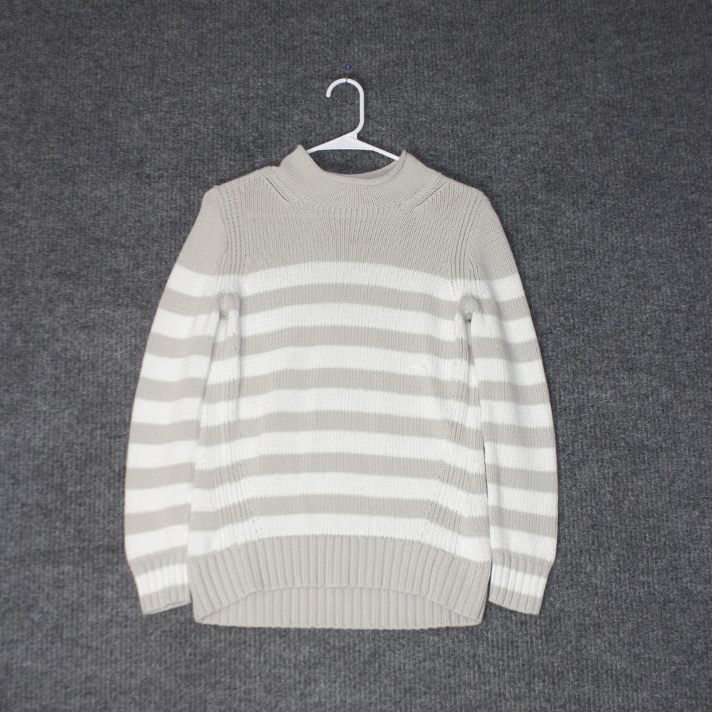 J Crew Oarsman Sweater Womens S Tan White Striped Mock Neck Cotton Knit Always